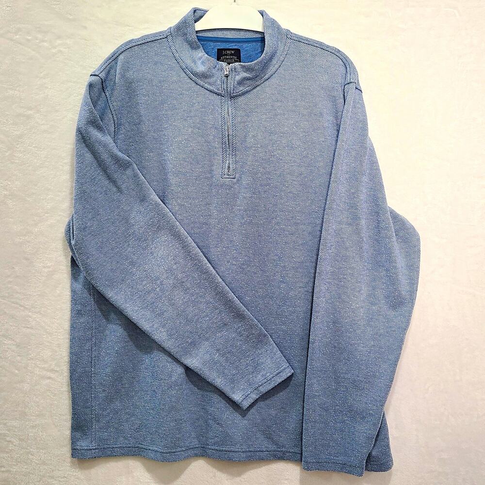 J.Crew Authentic Fleece 1/4 Zip Pullover Mens 2XL Blue Heather Textured Knit